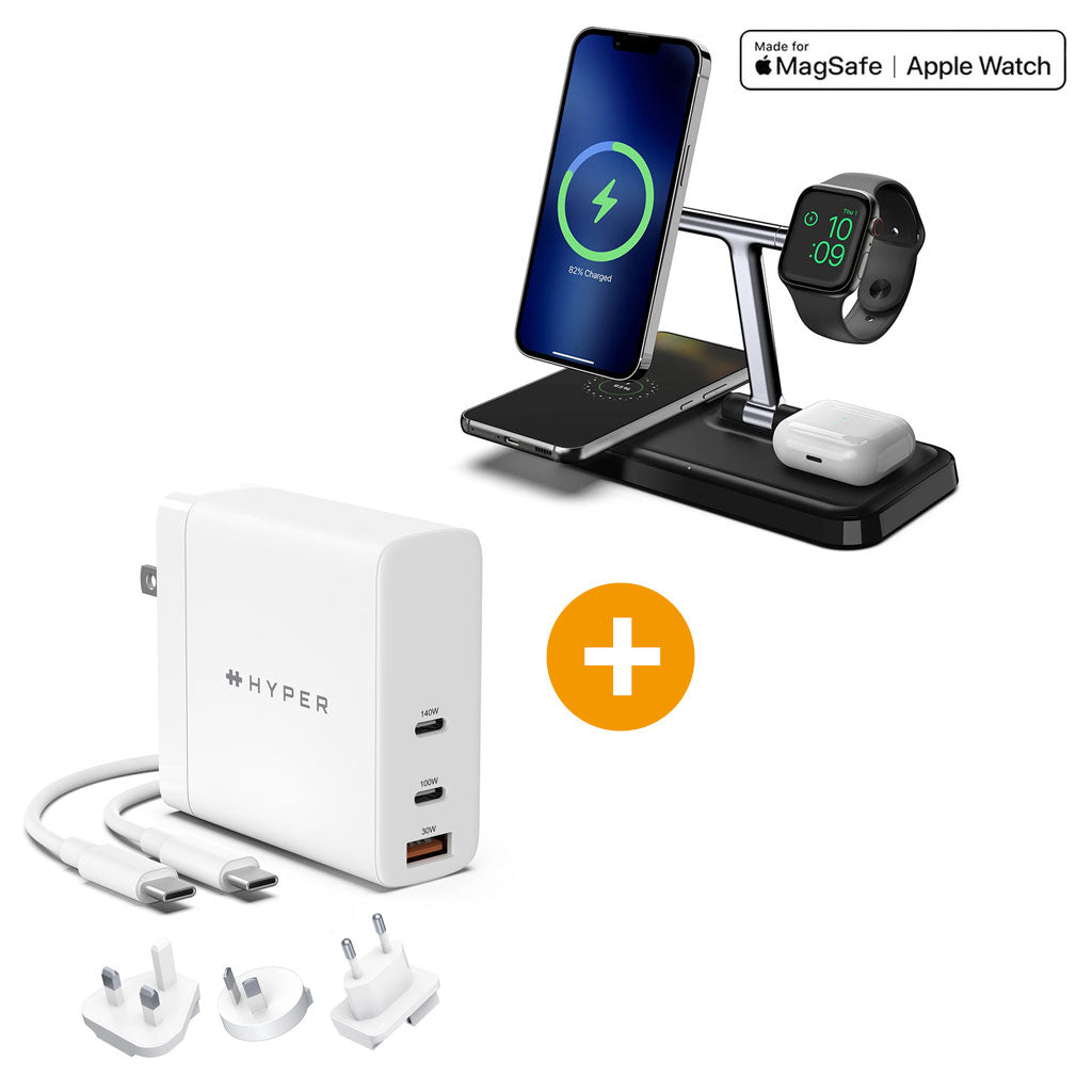 【セット品】HyperJuice 4in1 MagSafeワイヤレスチャージャー + HyperJuice 140W PD 3.1 電源アダプタ