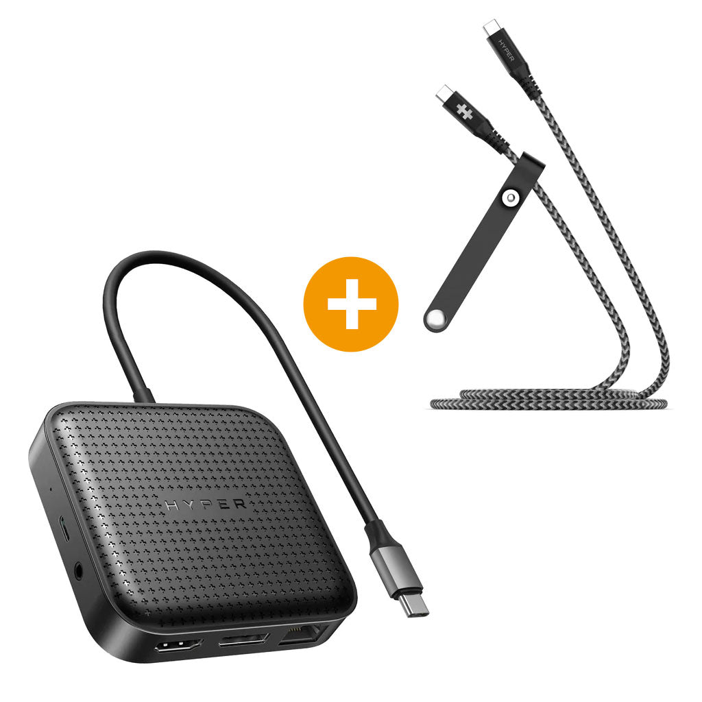 【セット品】HyperDrive USB4 モバイルドック + HyperDrive 100W / 10Gbps対応 USB-C to C 高耐久ケーブル(2m)