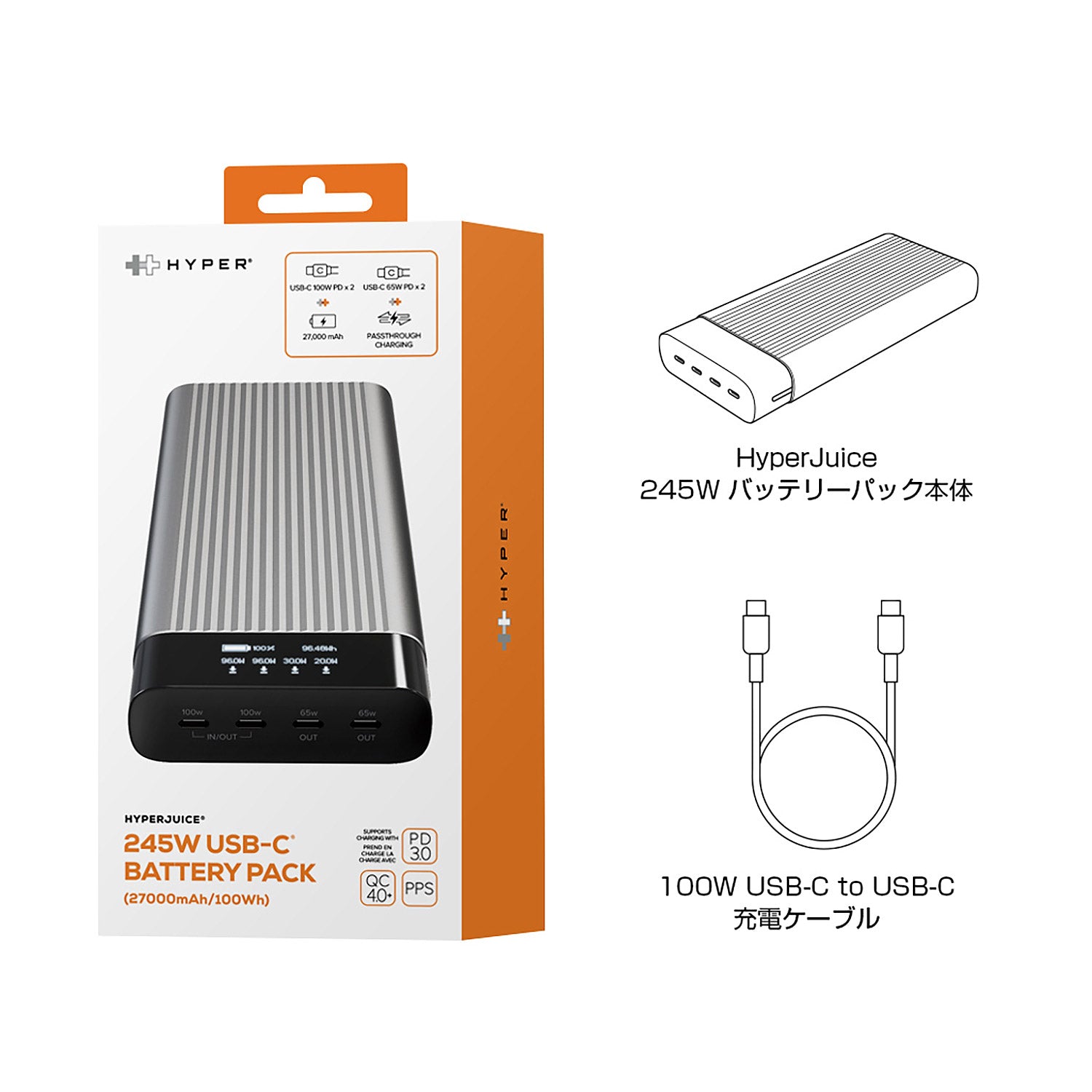 <タイムセール>HyperJuice 245W バッテリーパック 27,000mAh